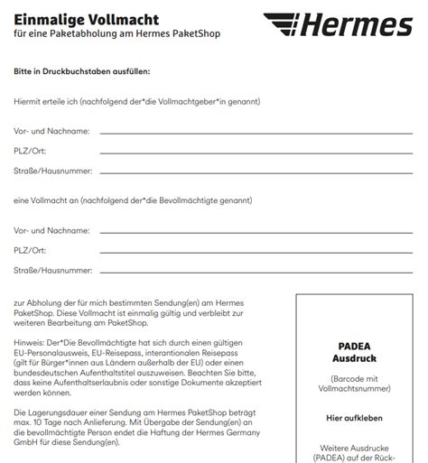 vollmacht paket hermes|Hermes vollmacht abholung.